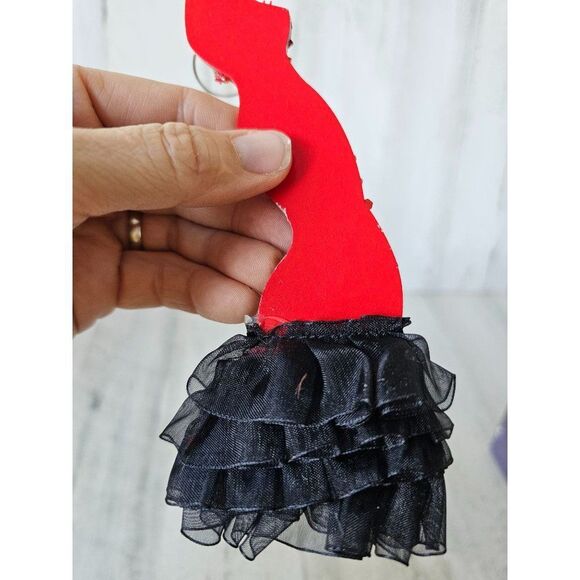 Red evening dress ornament vintage fancy beaded fringe ruffle Xmas tree - Picture 8 of 8